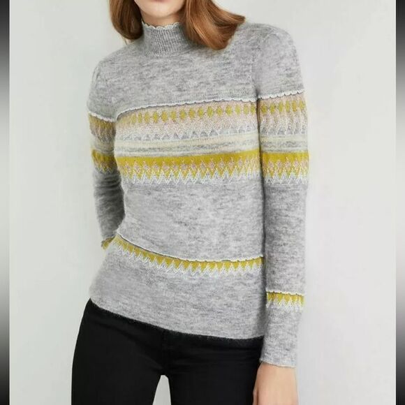 BCBG MAXAZRIA Mixed Intarsia Metallic Turtleneck Sweater Women’s Sz L Casual - Picture 1 of 10